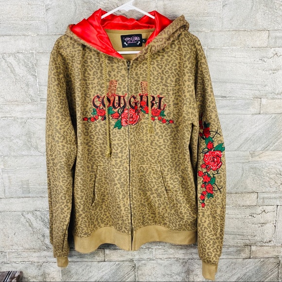 Cowgirl Hardware Tops - Cowgirl Hardware Cheetah Print Embroidered Hoodie